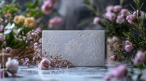 Obraz na płótnie Embossed mandala design on a white gift card for Eid al Fitr w salonie