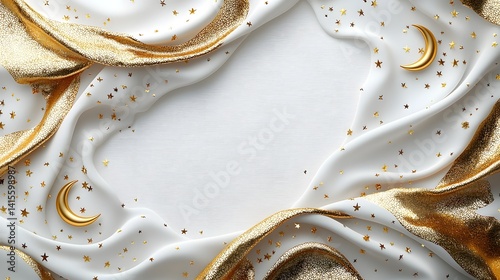 Obraz na płótnie Festive gold and white gift card with geometric designs and crescent moons w salonie