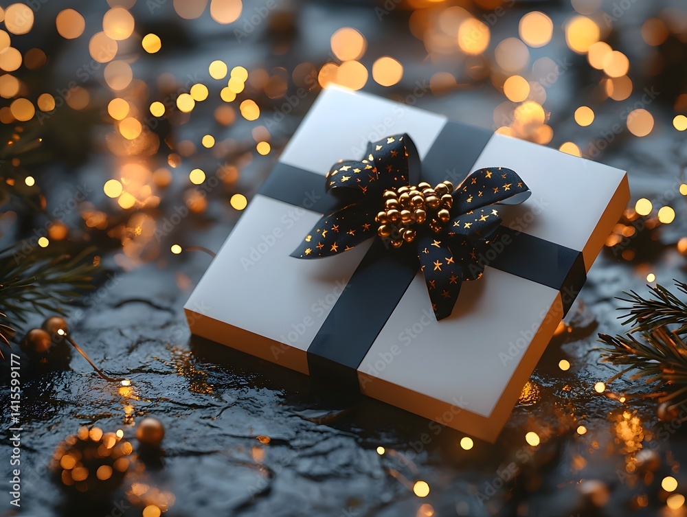 Festive gift box with sparkling holiday decor