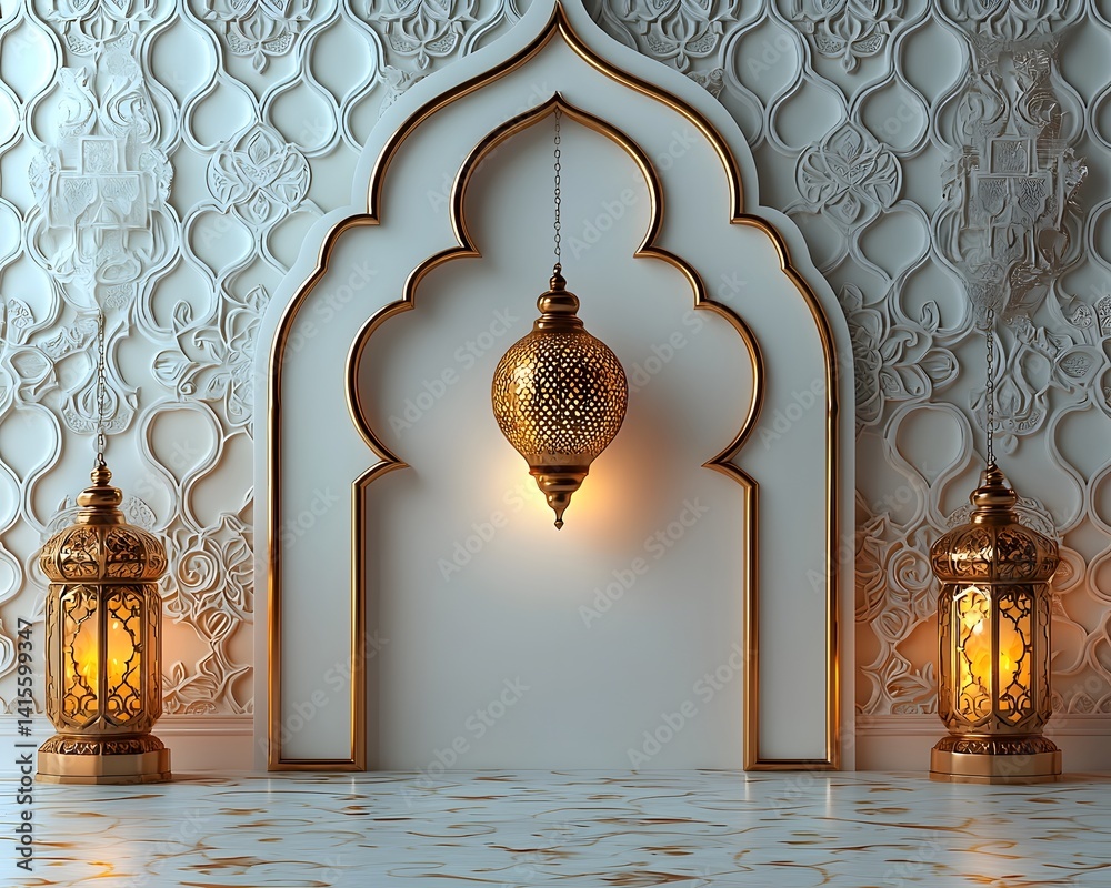Ornate Islamic Lantern in Minimalist White Setting