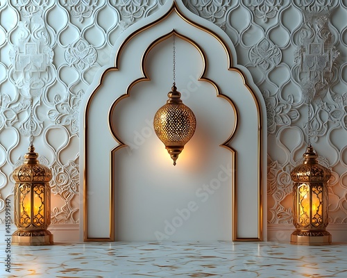 Obraz na płótnie Ornate Islamic Lantern in Minimalist White Setting w salonie