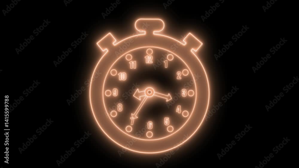 Glowing Stopwatch Clock Animation for Time Management, A glowing stopwatch icon with a minimalist design, featuring a circular face and two buttons on top Glowing Stopwatch Clock Animation for Time Management, A glowing stopwatch icon with a minimalist design, featuring a circular face and two buttons on top
