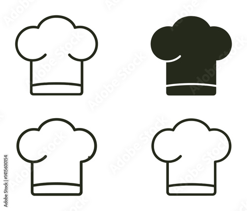 Culinary icons set: chef hat designs in a minimalist linear style