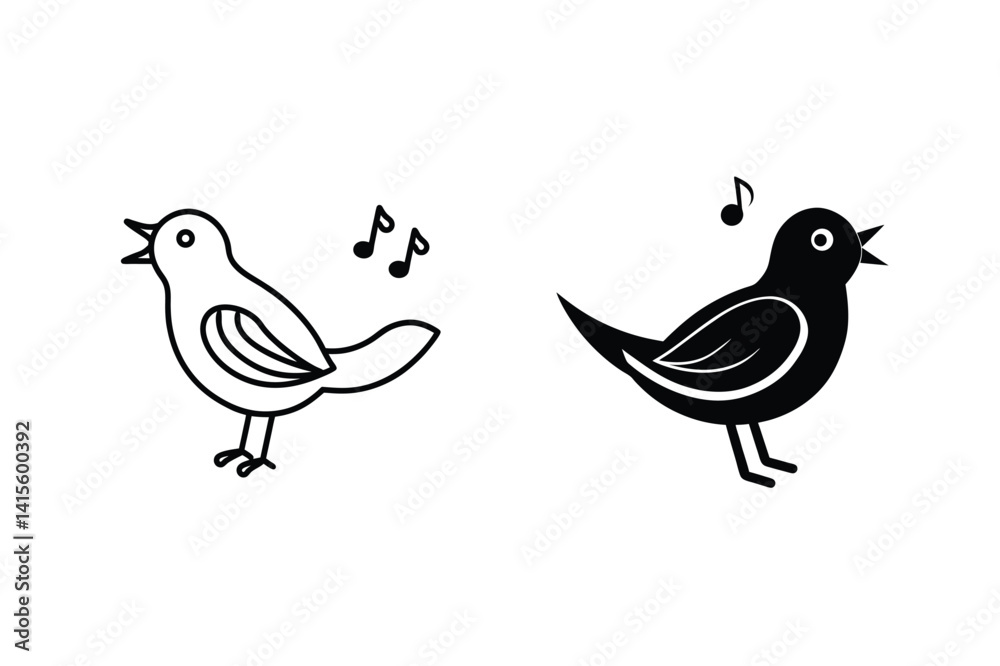Fototapeta premium Bird Singing Line Art Illustration In Black And White Design Vector Graphic