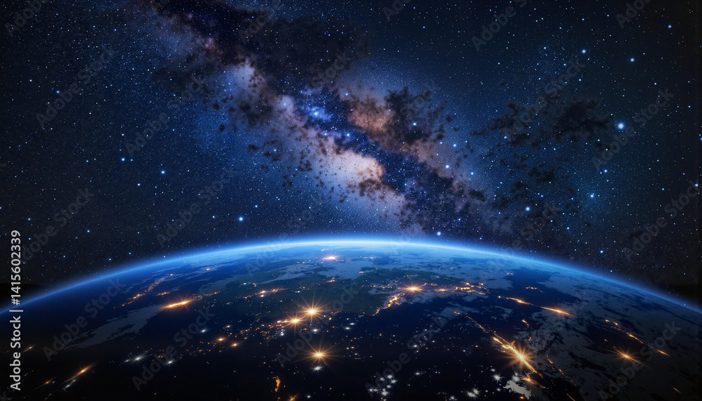 Fototapeta premium Astronauts observing the Earth from space against a starry sky 