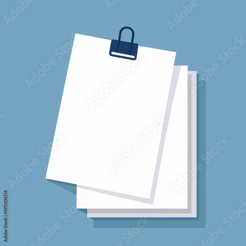 Stack of White Blank Papers with Binder Clip – Minimalist Office Stationery Isolated on White Background in High Detail.