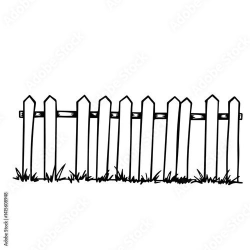 White picket fence illustration with grass background  
