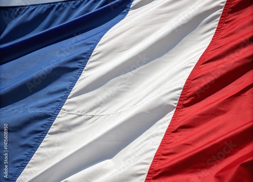 Photorealistic close-up of the French flag with rich fabric folds