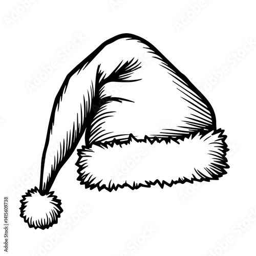 Santa Claus hat sketch in black and white  