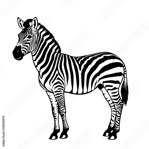 Zebra standing in profile on a white background  