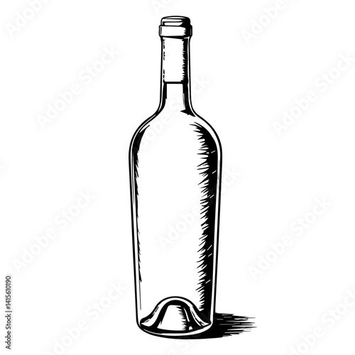 Empty Bottle Sketch in Black and White for Beverage Design  