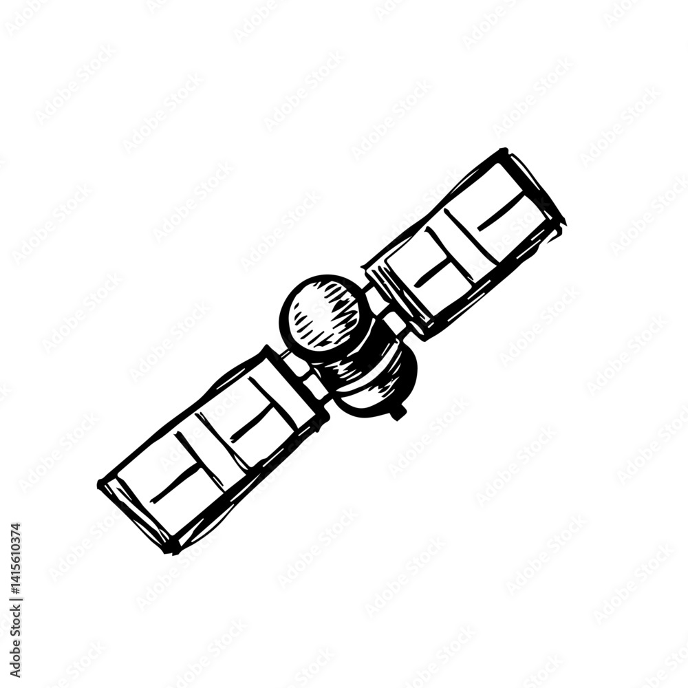 Satellite illustration in sketch style against white background Satellite illustration in sketch style against white background