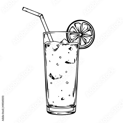 Refreshing lemonade drink with ice and a lemon slice  
