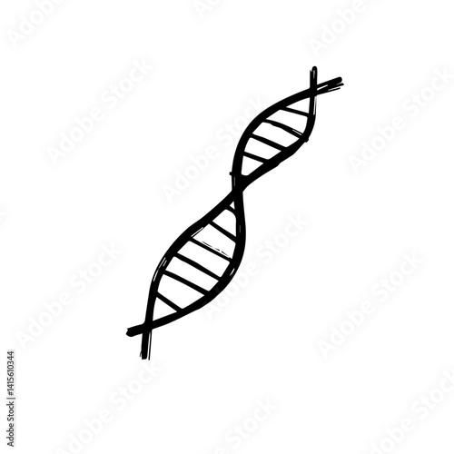DNA double helix illustration in black and white style  