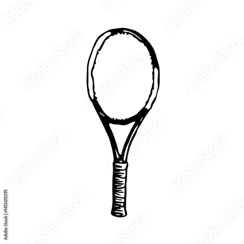 Tennis Racket Illustration in Sketch Style on White Background  