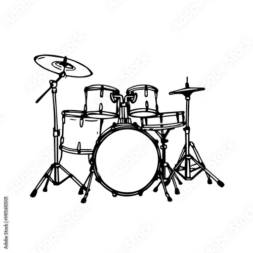 Drum Set Outline Illustration on a White Background  
