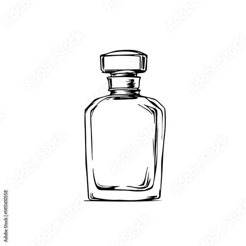 Empty glass perfume bottle illustration on a white background  