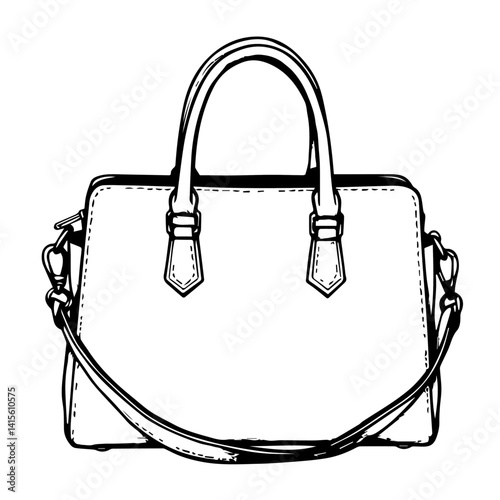 Stylish handbag illustration in minimalist black and white design  