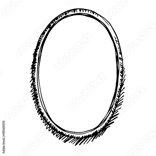 Blank Decorative Oval Frame in Sketch Style  