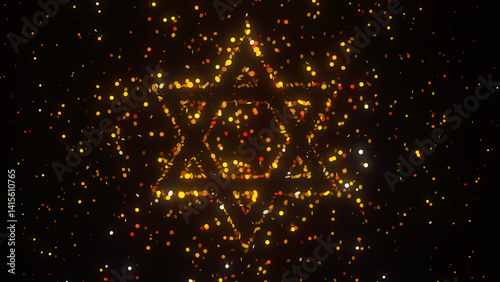 Glowing Star of David made of fiery golden particles representing Jewish identity, harmony, spiritual balance, and cultural tradition.