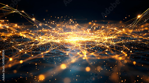 Obraz na płótnie Abstract Glowing Particles Network Design w salonie