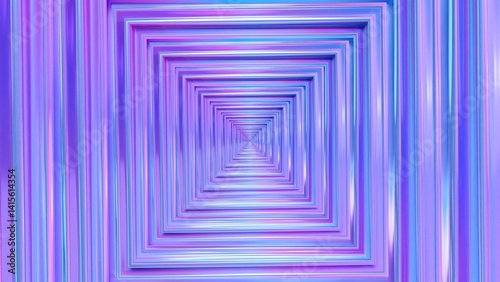 Fototapeta Naklejka Na Ścianę i Meble -  3d Abstract Neon Holographic Square Tunnel Illusion Pattern Background Illustration Photo - 1