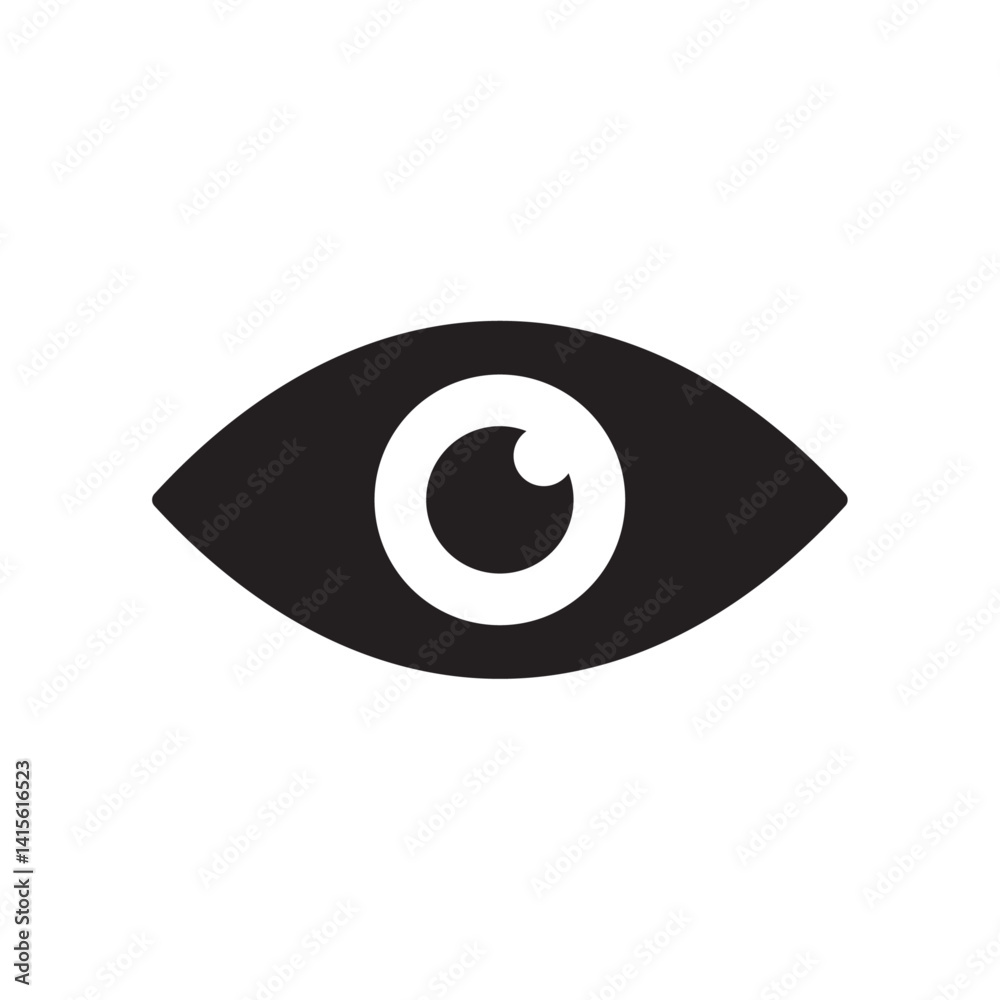 Eye Icon Vector, Black Silhouette with Swirling Pupil, Minimalist Design Isolated on White Background for Vision, Perception, and Health Concepts Eye Icon Vector, Black Silhouette with Swirling Pupil, Minimalist Design Isolated on White Background for Vision, Perception, and Health Concepts