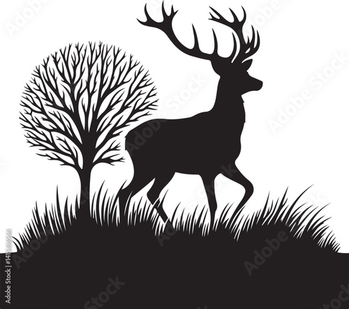 Vector deer silhouette isolated on white background.