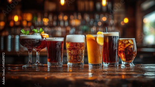 Variety of drinks at a bar