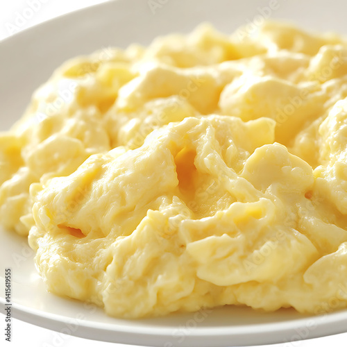 Scrambled Eggs with Fresh Herbs on a White Plate