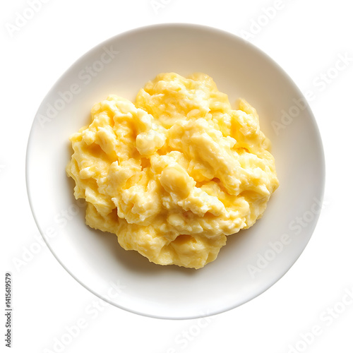 Scrambled Eggs with Fresh Herbs on a White Plate