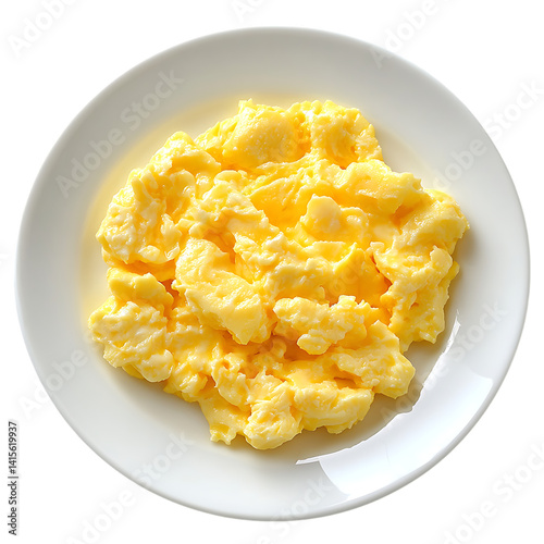 Scrambled Eggs with Fresh Herbs on a White Plate