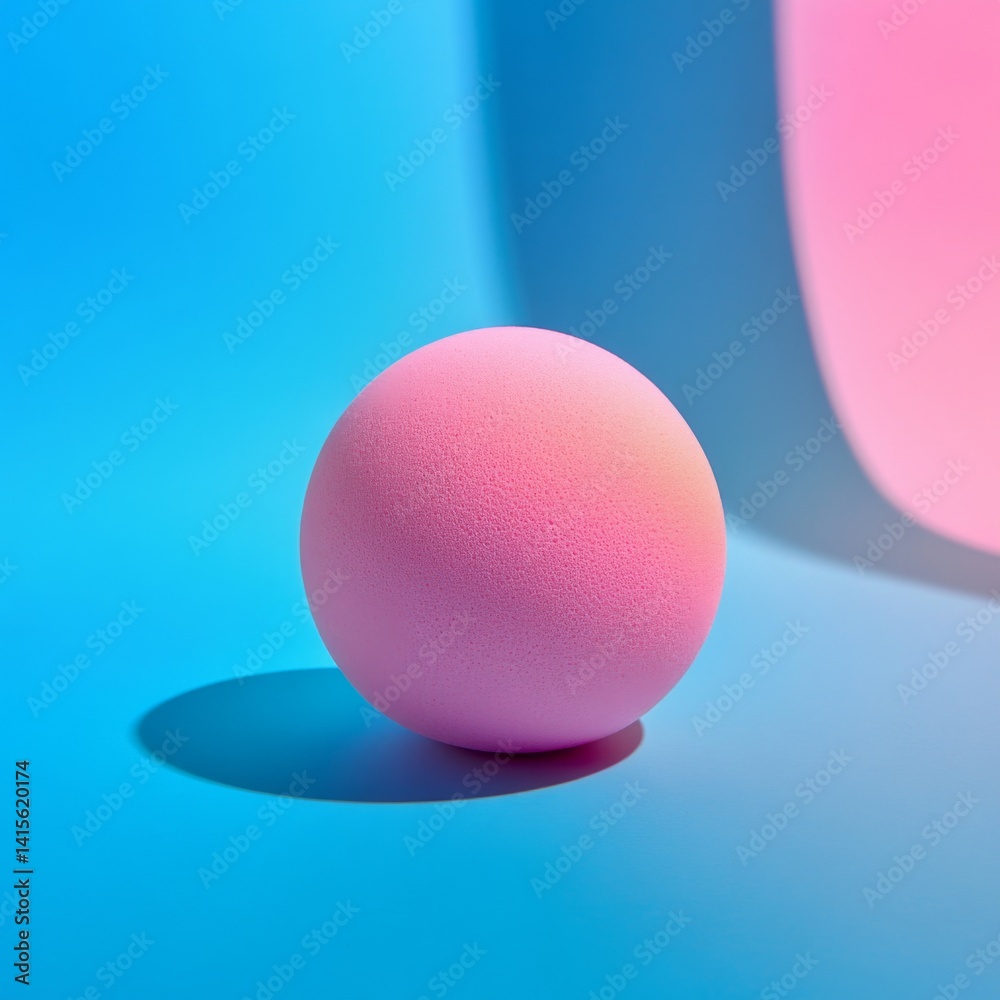 A soft pink sphere sits on a blue background. The light creates gentle shadows. This image captures a modern, minimalist style perfect for design projects. Bright colors attract attention. AI.