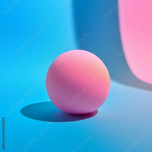 Obraz na płótnie A soft pink sphere sits on a blue background. The light creates gentle shadows. This image captures a modern, minimalist style perfect for design projects. Bright colors attract attention. AI. w salonie