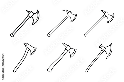 A set of axe line art vector art illustration