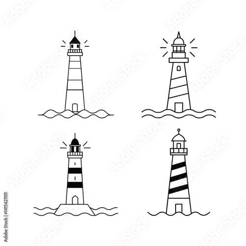 A set of lighthouse line art vector illustration