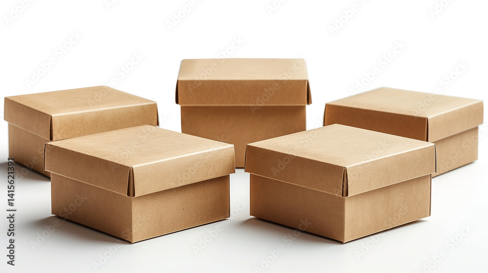 Group of Recyclable Kraft Paper Boxes on White Background Group of Recyclable Kraft Paper Boxes on White Background