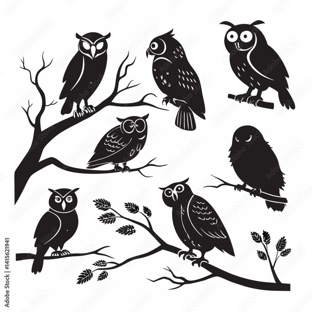 Obraz premium Owl bird silhouette bundle set bundle vector design