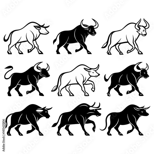 Bull silhouette bundle set bundle vector design