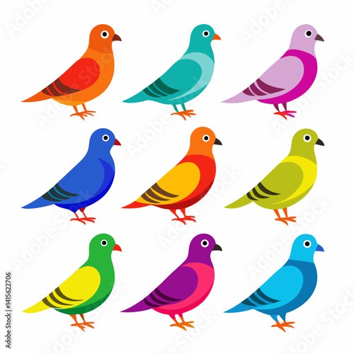 Wallpaper Mural Pigeon bird  Colorful set bundle vector design Torontodigital.ca