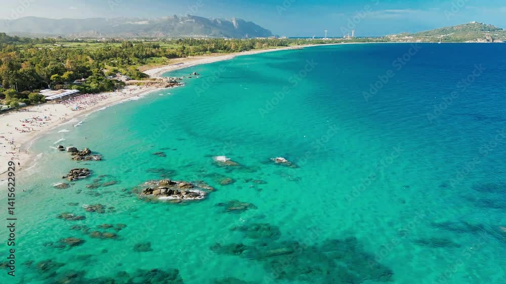 Aerial drone panoramic view of beach of Orrì, Tortolì, Sardinia, Italy Aerial drone panoramic view of beach of Orrì, Tortolì, Sardinia, Italy