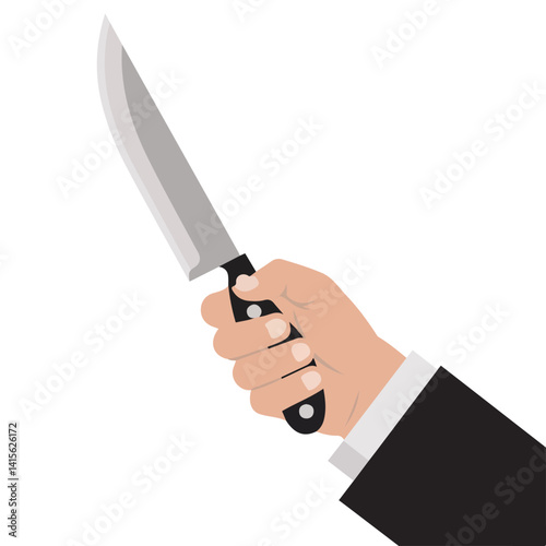 hand holding knife aggression violence isolated vector illustration on white background