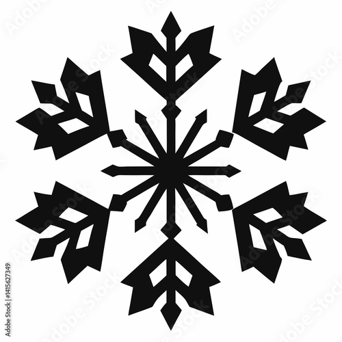 Set of Five Black Silhouette Snowflakes in Various Styles