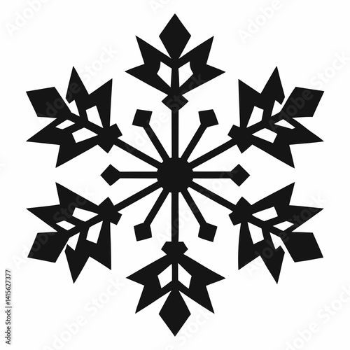 Set of Five Black Silhouette Snowflakes in Various Styles