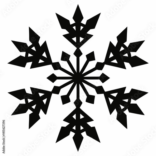 Set of Five Black Silhouette Snowflakes in Various Styles