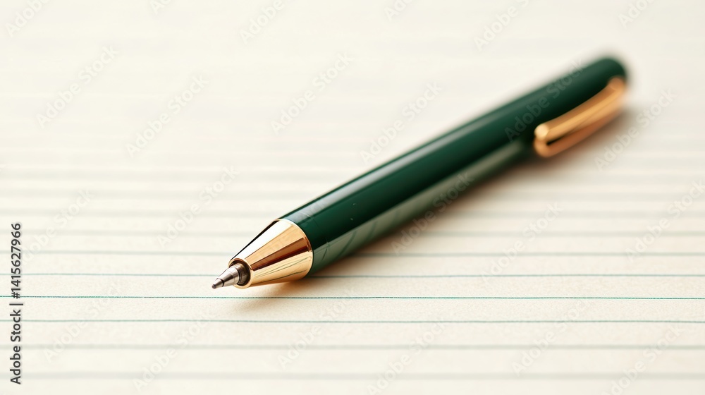 Green pen used by a student writing notes in a notebook, capturing thoughts and ideas. Green pen used by a student writing notes in a notebook, capturing thoughts and ideas.