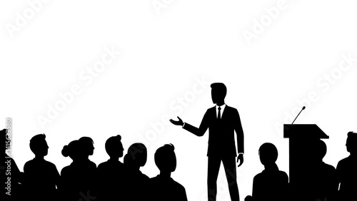 Business seminar silhouette with keynote speaker and active audience