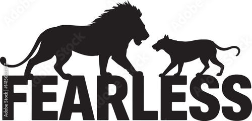 Fearless roaring lion or wolf silhouette emerging behind the letters