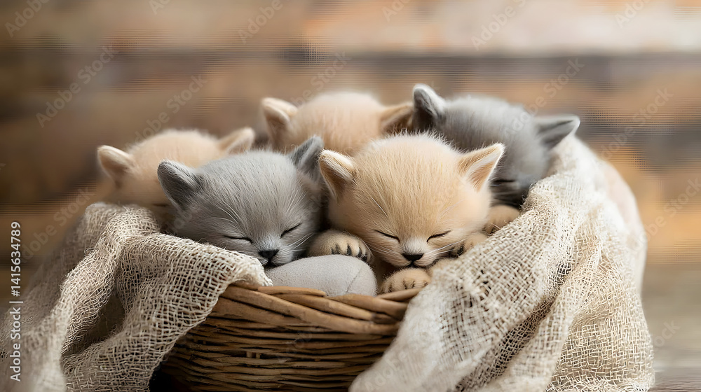 A basket full of kittens sleeping. Generated using AI. A basket full of kittens sleeping. Generated using AI.