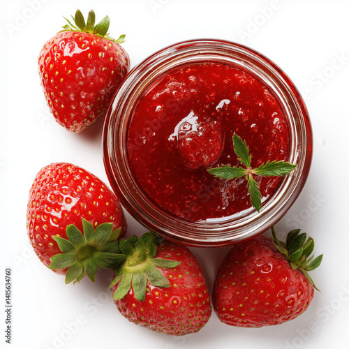 Strawberry jam top view rich fruit preserve isolated on white background